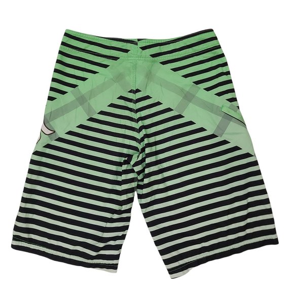 Hurley Board Shorts Mens 30 Green Drawstring Striped Swim Surf Summer Beach - Picture 2 of 8